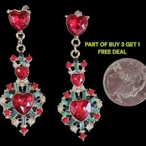 🎀💚❤️Red & Green HEART❤️💚 🎀 Push-Back Post Dangle Earrings - NWOT